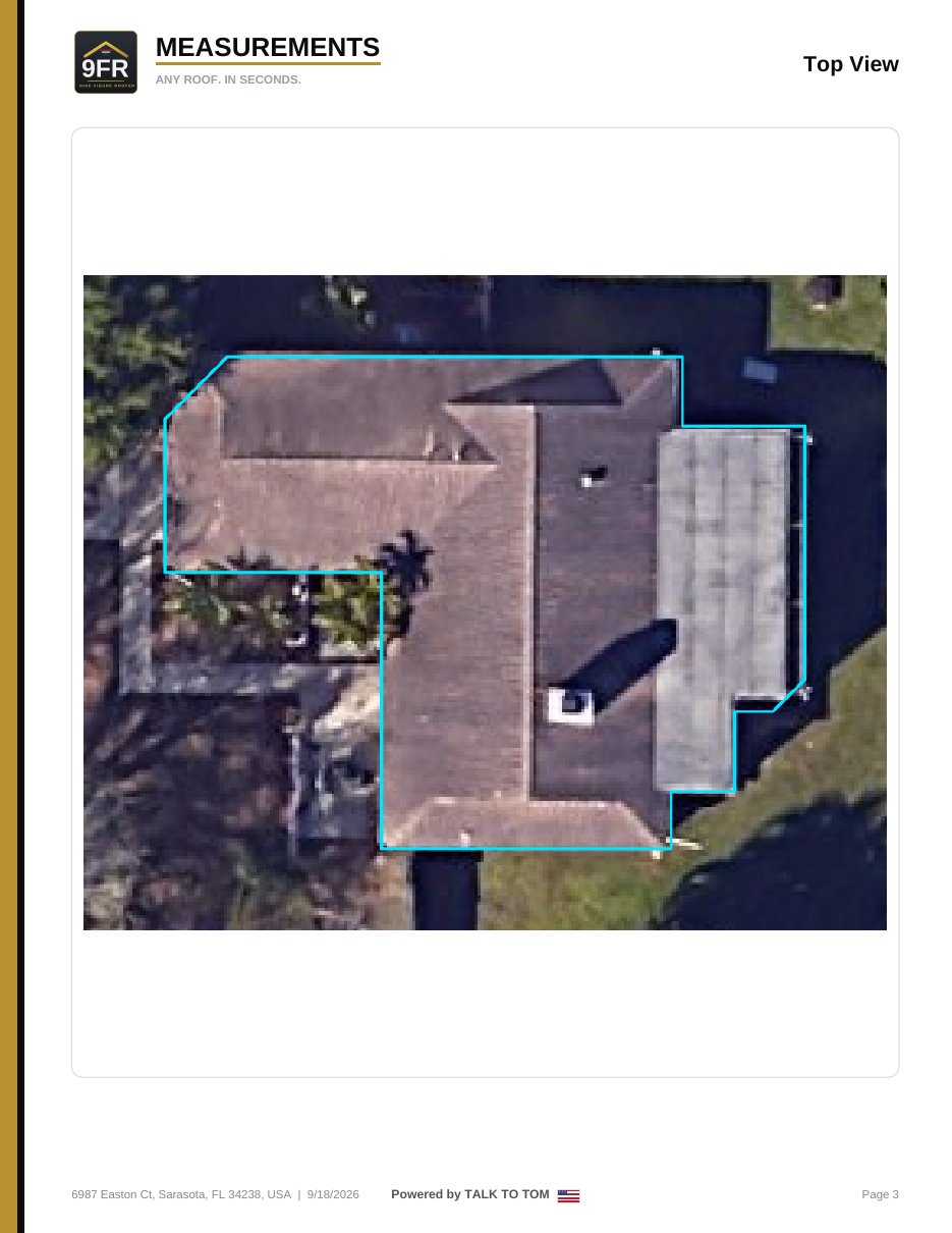 Top-view aerial page with structure outline and perimeter geometry